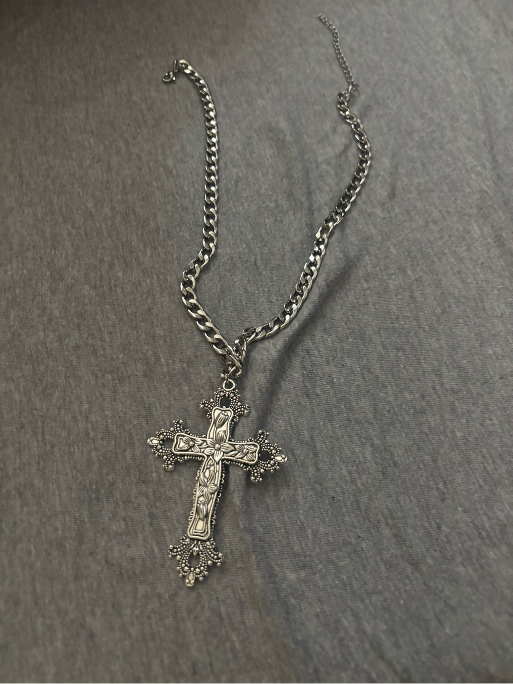 Silver Cross Pendant Necklace - Silver